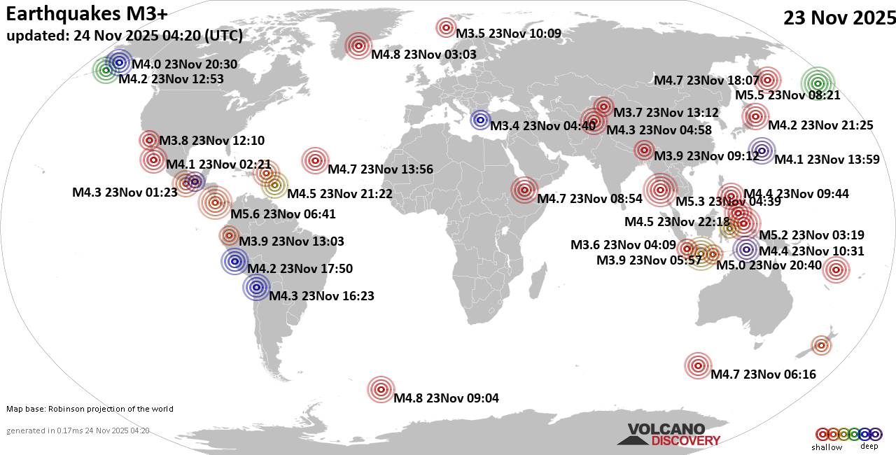 World Earthquake Report for Sunday, 23 November 2025