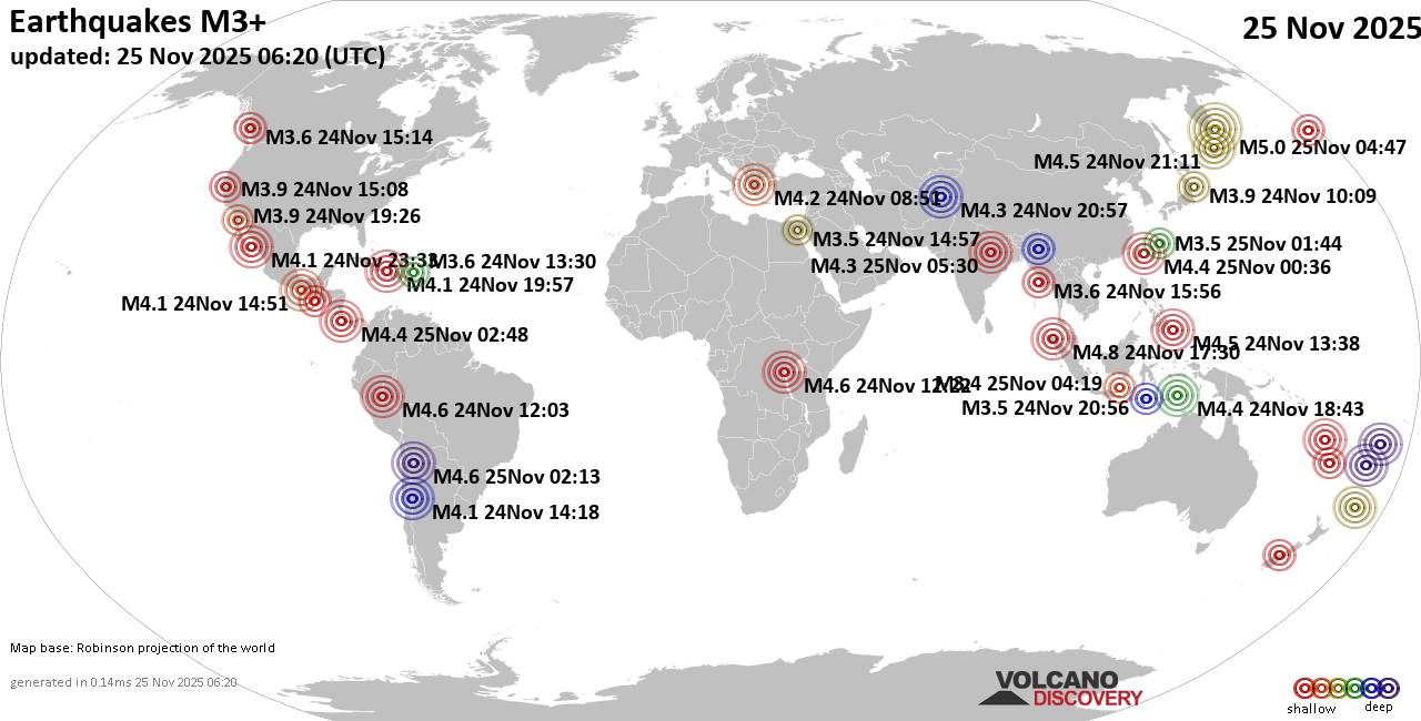 World Earthquake Report for Tuesday, 25 November 2025