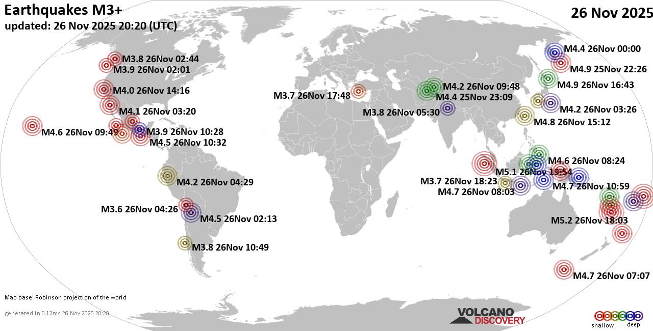 World Earthquake Report for Wednesday, 26 November 2025