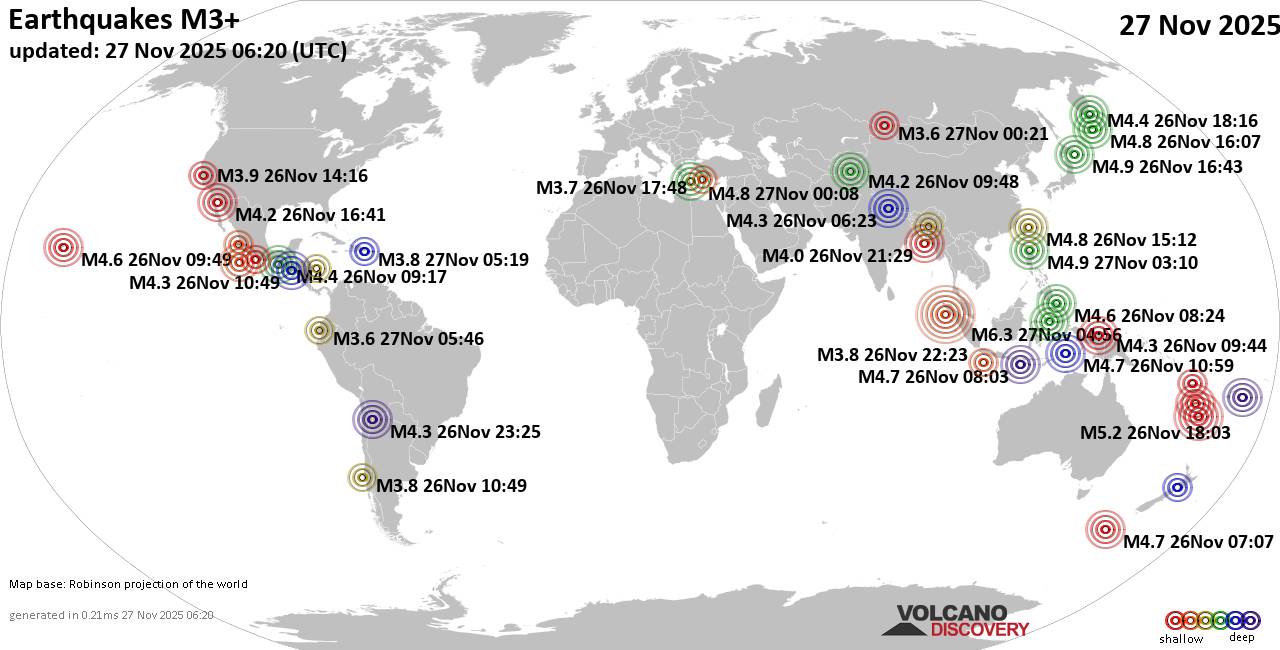 World Earthquake Report for Thursday, 27 November 2025