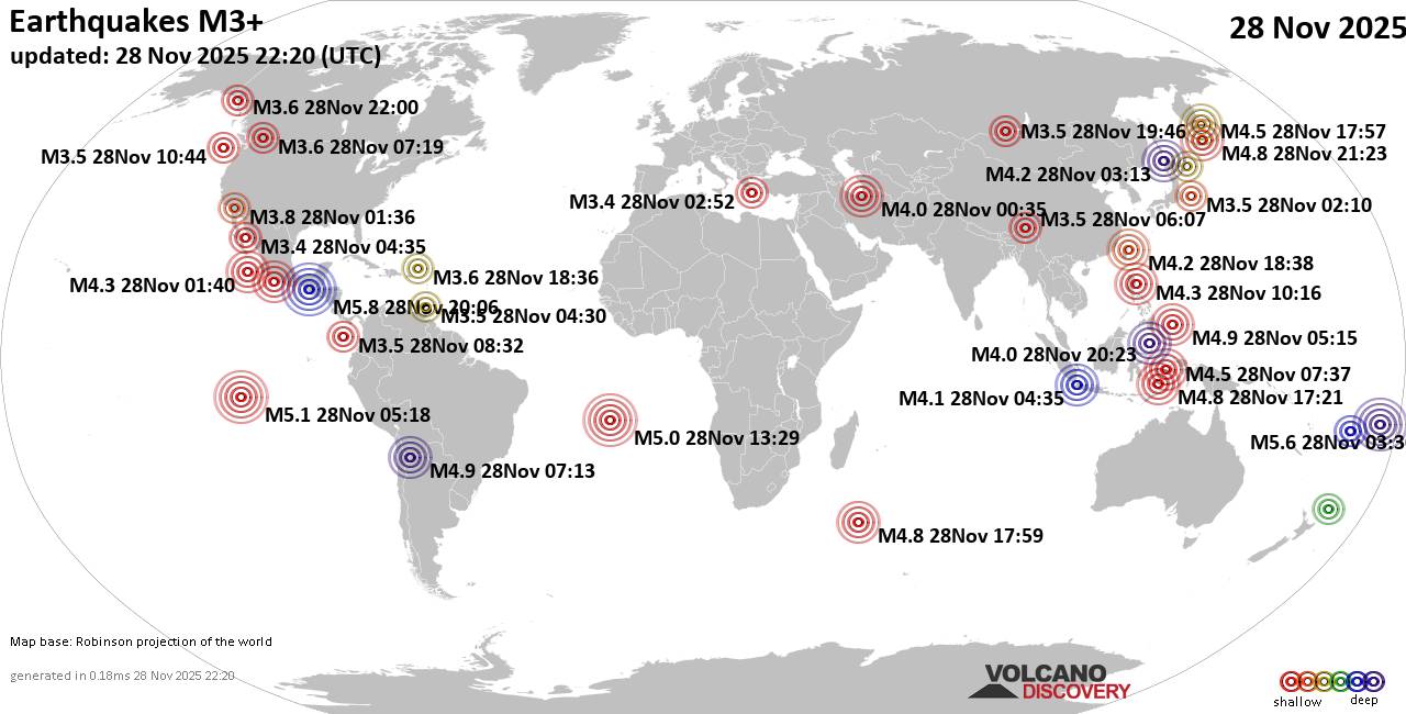 World Earthquake Report for Friday, 28 November 2025