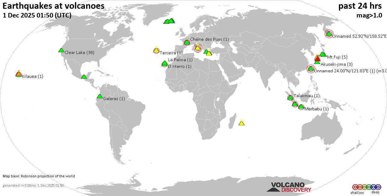 Volcano earthquake report for Monday,  1 Dec 2025