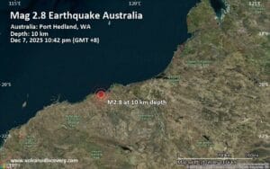 Small tremor of magnitude 2.8 just reported 7 miles southwest of Port Hedland, Western Australia, Australia