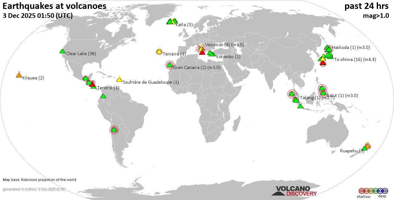 Volcano earthquake report for Wednesday,  3 Dec 2025
