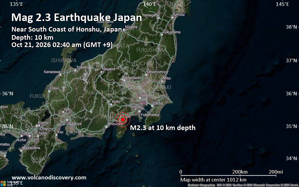 Magnitude 2.3 quake hits 16 km southwest of Odawara, Japan, early morning